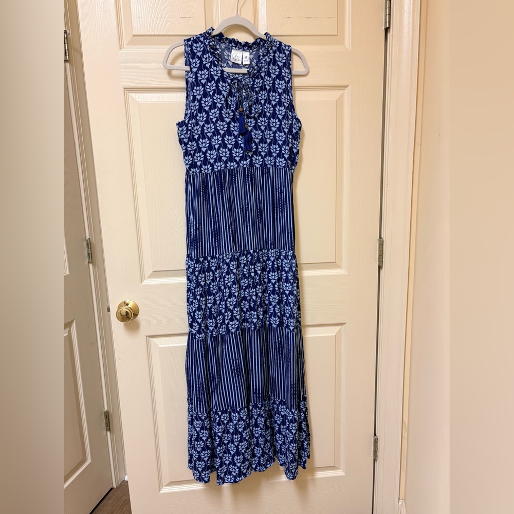 Goa Beachwear by Japna Navy Floral Sleeveless Maxi Dress Medium